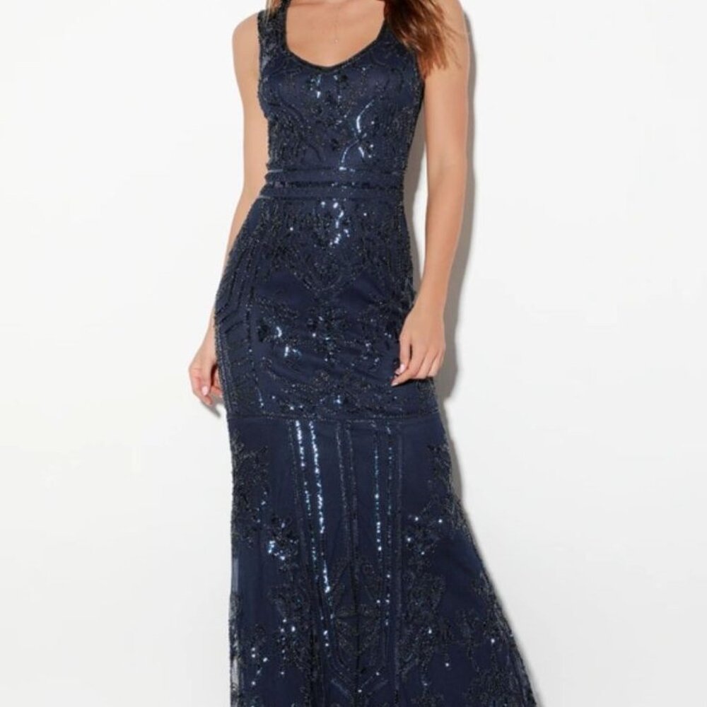 COPY - Lulu's Dramatic Entrance Navy Blue Sequin Maxi Dress